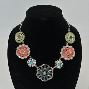 Susan Graver Floral Rhinestone Statement Necklace – 17″+3″ Extender